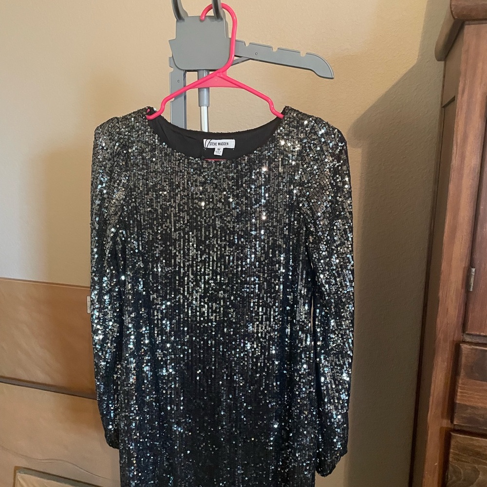 Steve Madden Black Silver Sequin Dress
